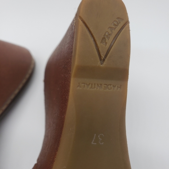 654- Prada Wedge Leather Sandals 37 EU 6.5 US - Picture 8 of 12